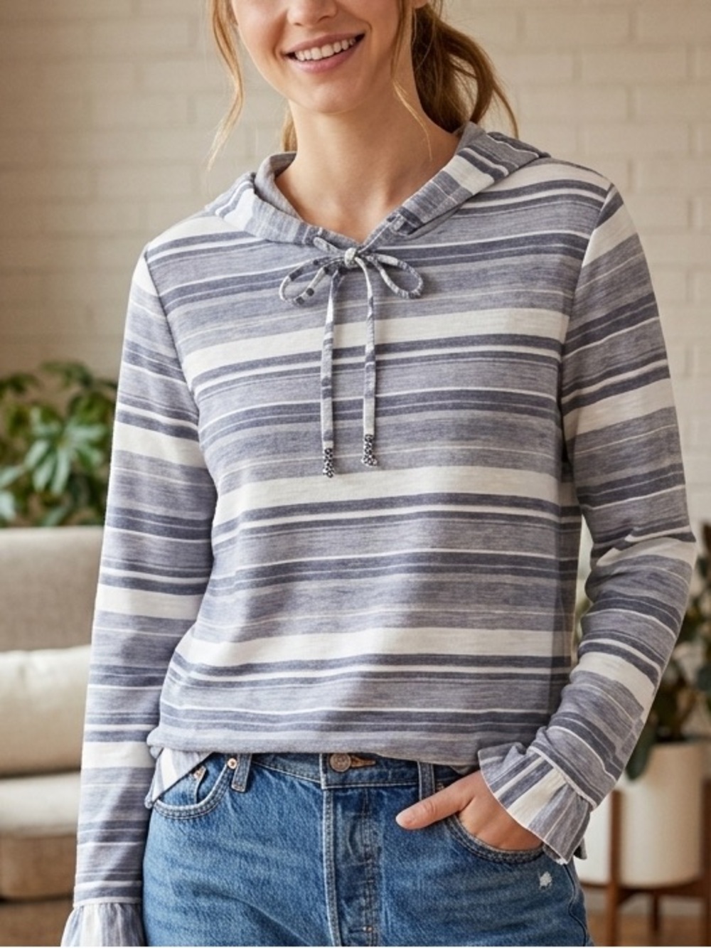 Saks Fifth Avenue Striped Hooded Pullover - Blue & White